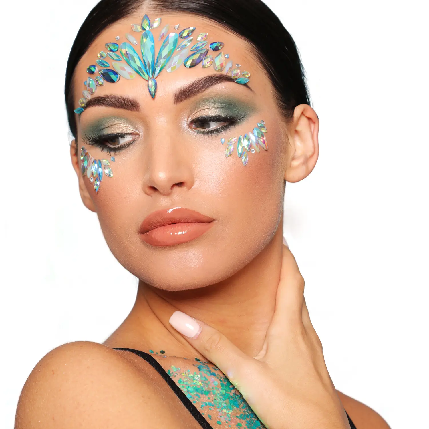 Night Out Gem Makeup  Gem makeup, Face gems, Mermaid face paint